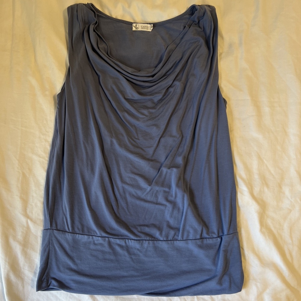 Carve Designs Womens Medium Blue Cowl Neck Banded Hem Sleeveless Blouson Tank